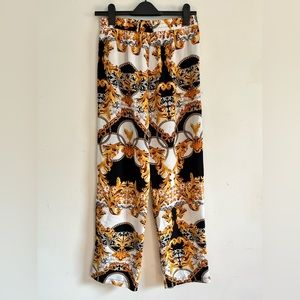 Topshop Black and Gold Baroque Print Pants